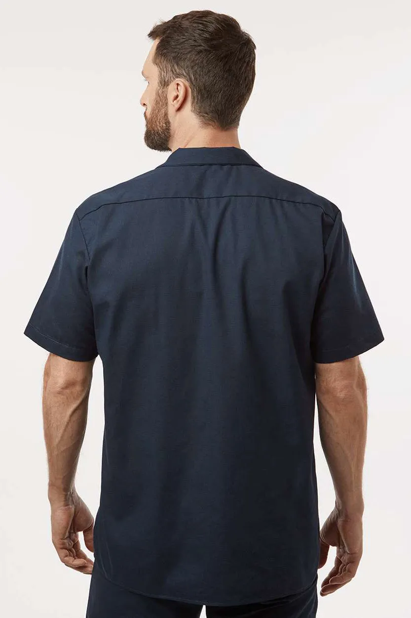 Dickies Mens Industrial Wrinkle Resistant Short Sleeve Button Down Work Shirt w/ Double Pockets - Dark Navy Blue