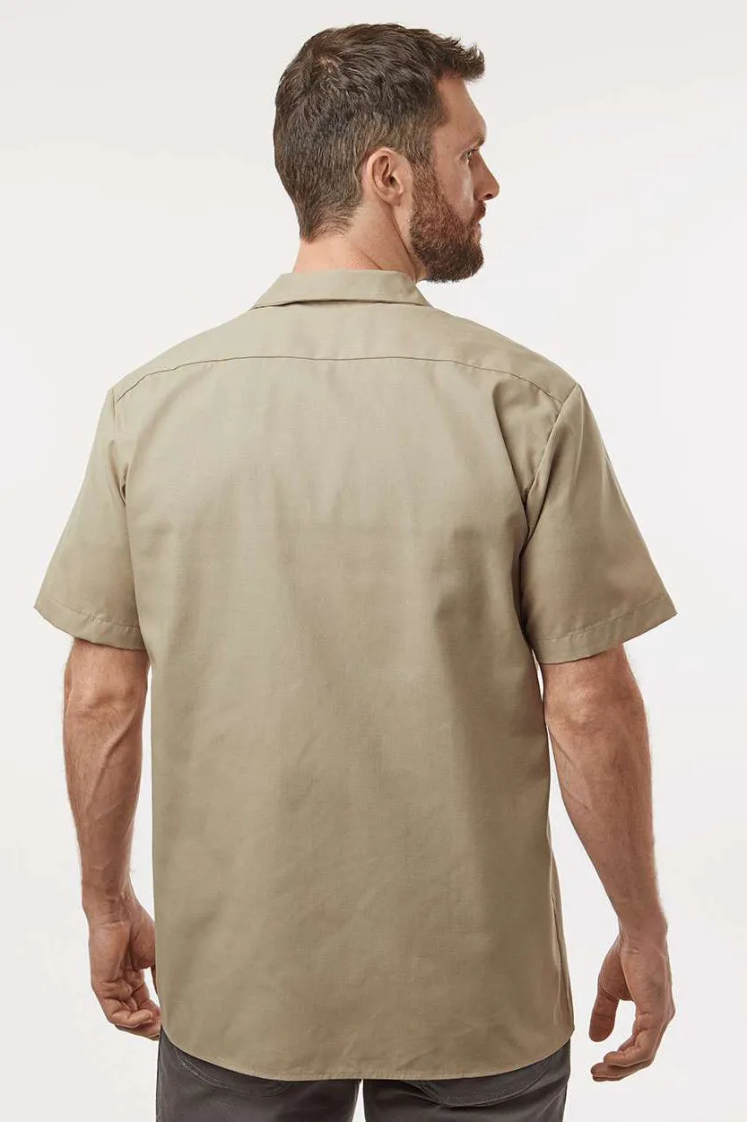 Dickies Mens Industrial Wrinkle Resistant Short Sleeve Button Down Work Shirt w/ Double Pockets - Desert Sand