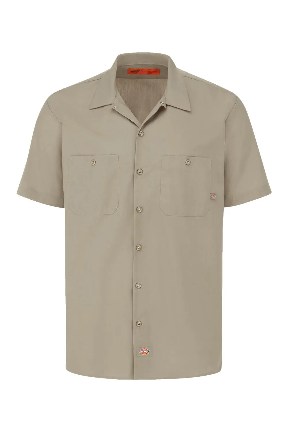 Dickies Mens Industrial Wrinkle Resistant Short Sleeve Button Down Work Shirt w/ Double Pockets - Desert Sand