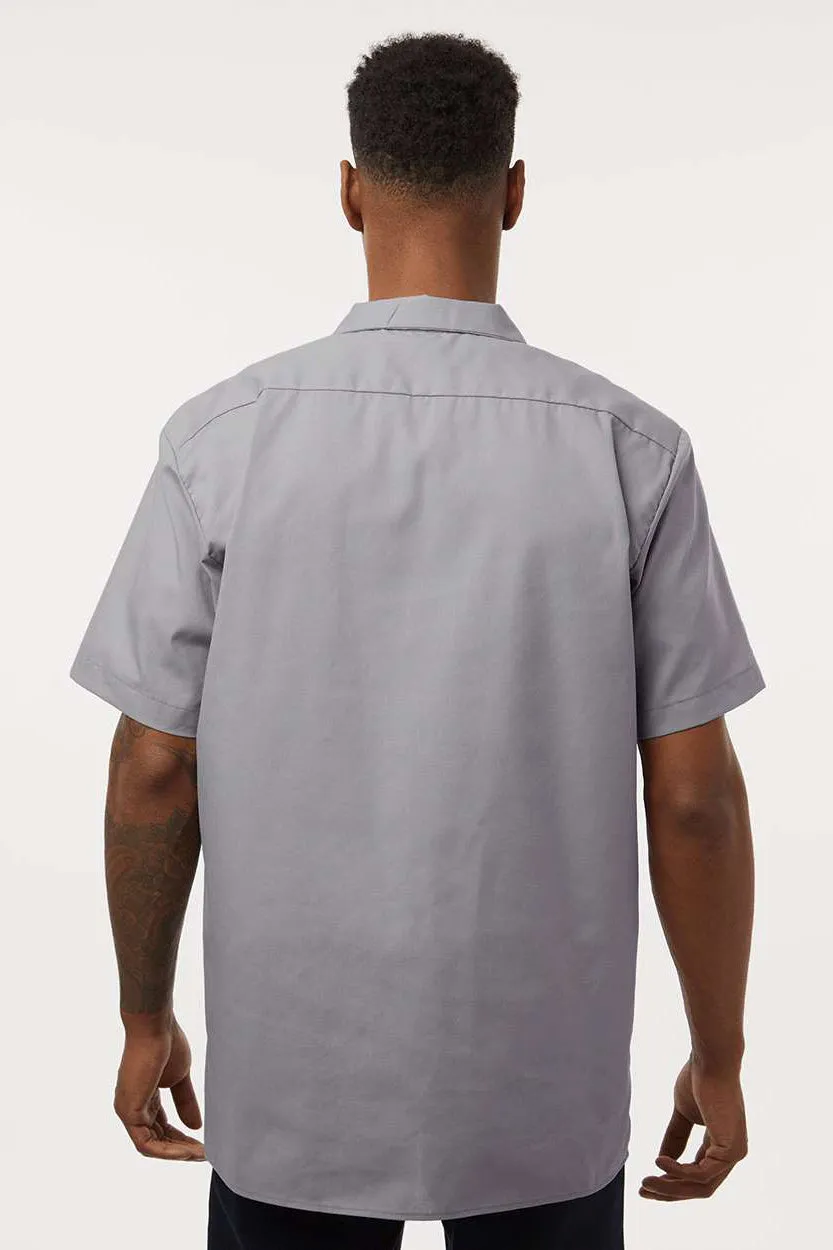 Dickies Mens Industrial Wrinkle Resistant Short Sleeve Button Down Work Shirt w/ Double Pockets - Graphite Grey