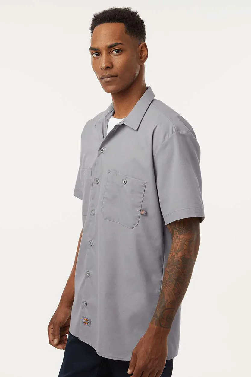 Dickies Mens Industrial Wrinkle Resistant Short Sleeve Button Down Work Shirt w/ Double Pockets - Graphite Grey