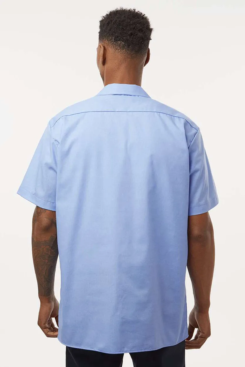 Dickies Mens Industrial Wrinkle Resistant Short Sleeve Button Down Work Shirt w/ Double Pockets - Light Blue