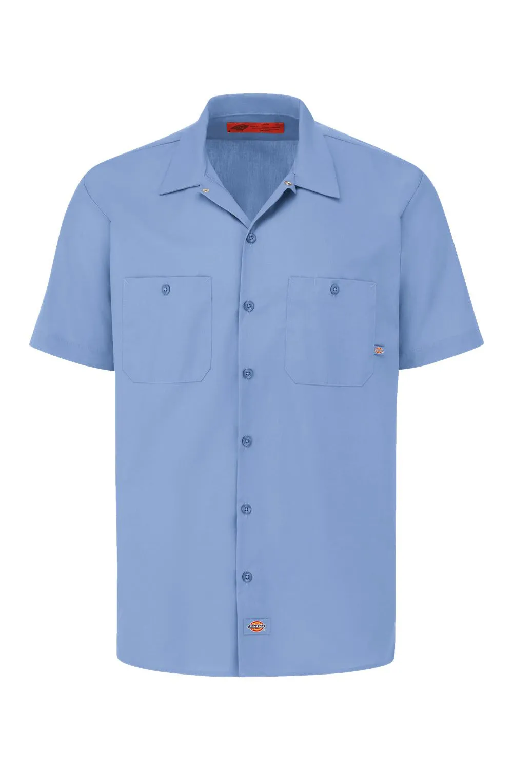 Dickies Mens Industrial Wrinkle Resistant Short Sleeve Button Down Work Shirt w/ Double Pockets - Light Blue