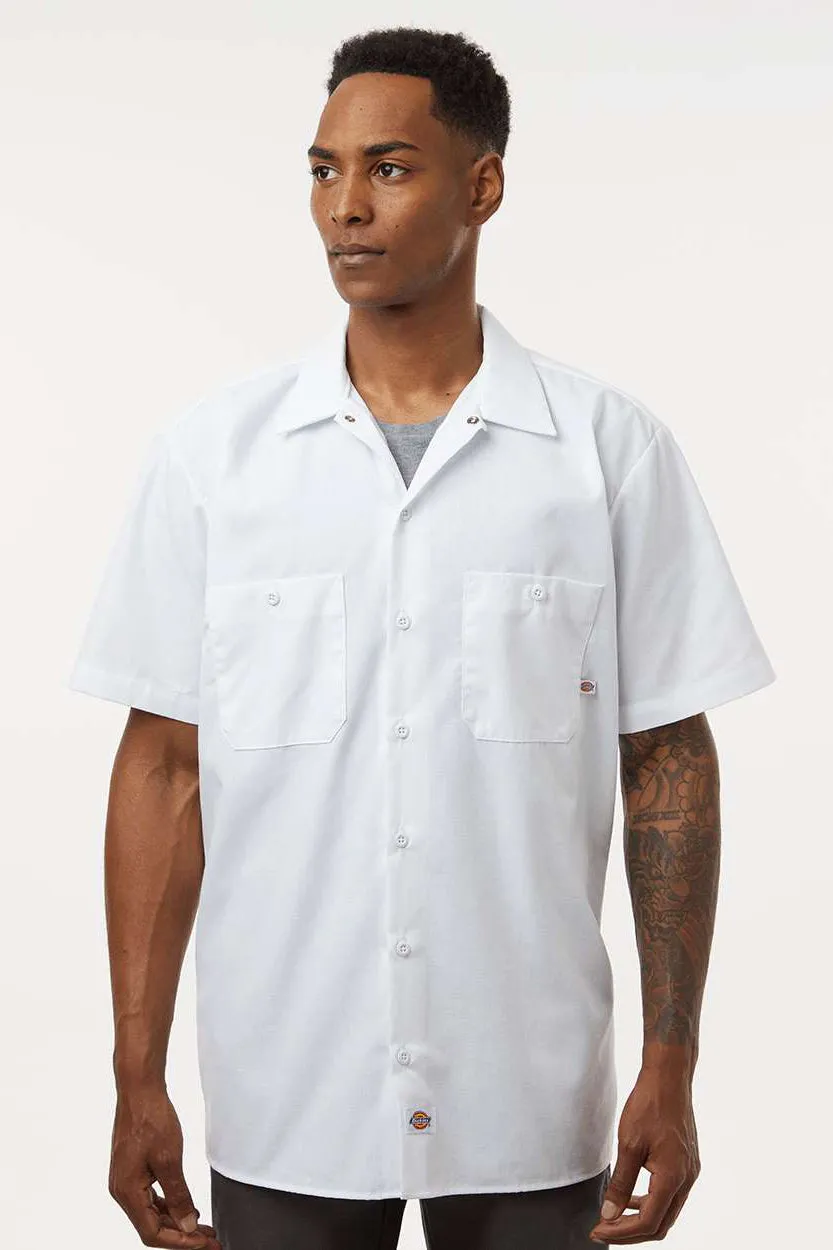 Dickies Mens Industrial Wrinkle Resistant Short Sleeve Button Down Work Shirt w/ Double Pockets - White
