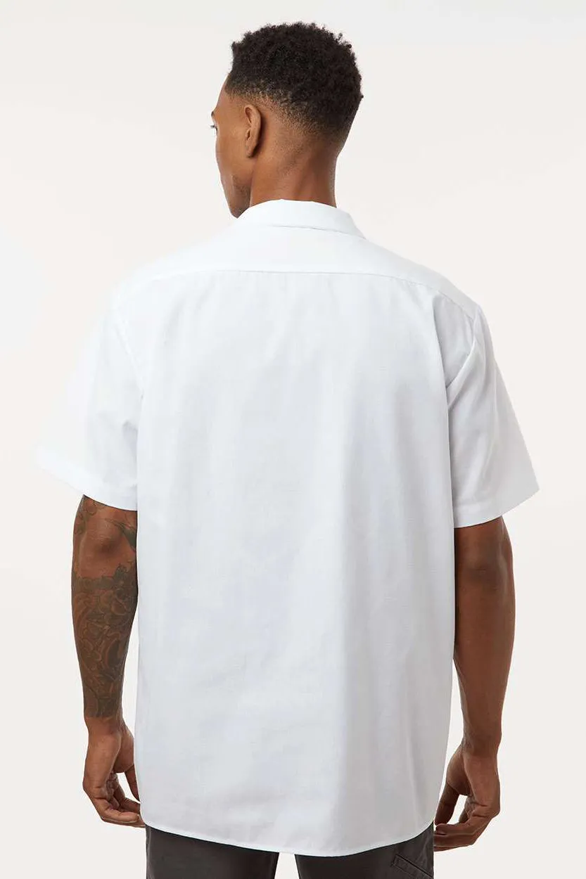 Dickies Mens Industrial Wrinkle Resistant Short Sleeve Button Down Work Shirt w/ Double Pockets - White