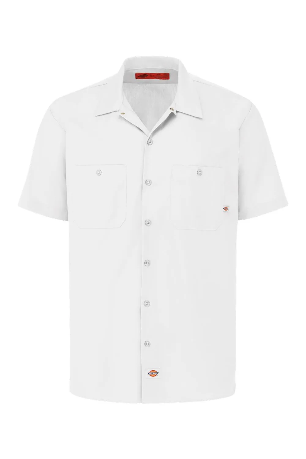 Dickies Mens Industrial Wrinkle Resistant Short Sleeve Button Down Work Shirt w/ Double Pockets - White