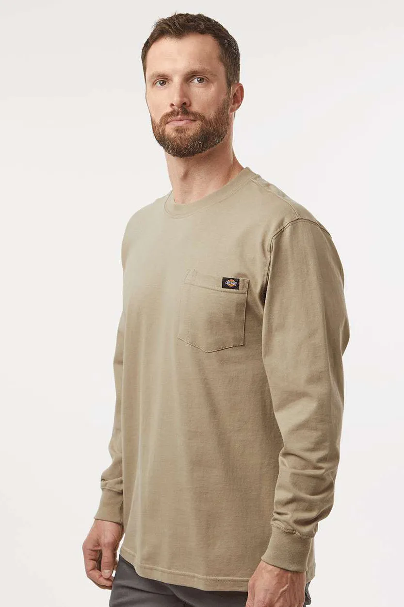 Dickies Mens Long Sleeve Crewneck T-Shirt w/ Pocket - Desert Sand