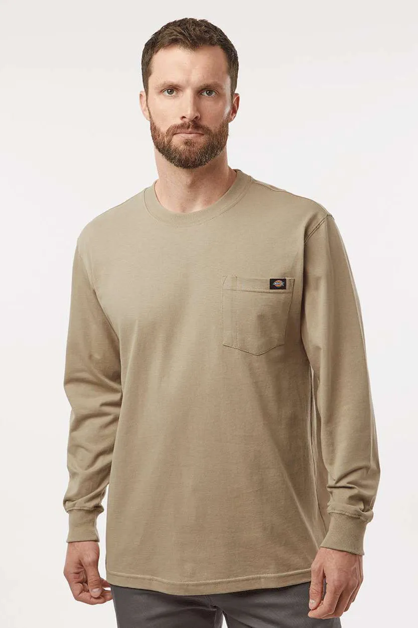 Dickies Mens Long Sleeve Crewneck T-Shirt w/ Pocket - Desert Sand