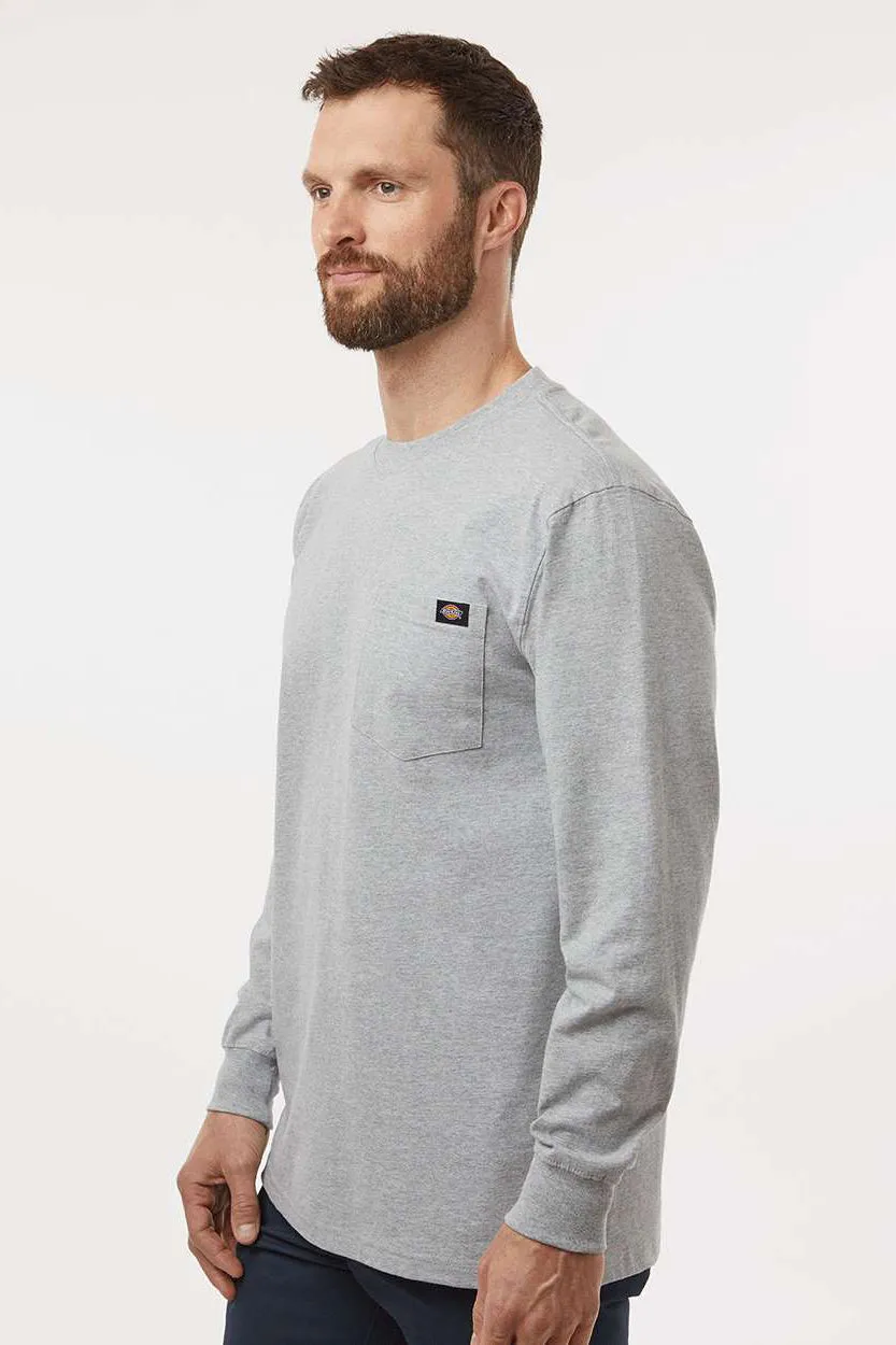 Dickies Mens Long Sleeve Crewneck T-Shirt w/ Pocket - Heather Grey