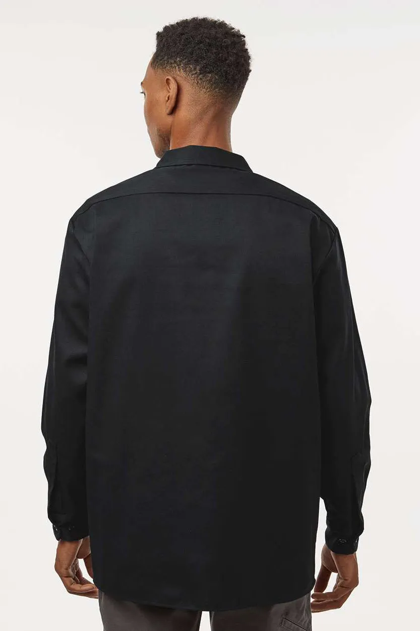 Dickies Mens Moisture Wicking Long Sleeve Button Down Shirt w/ Double Pockets - Black