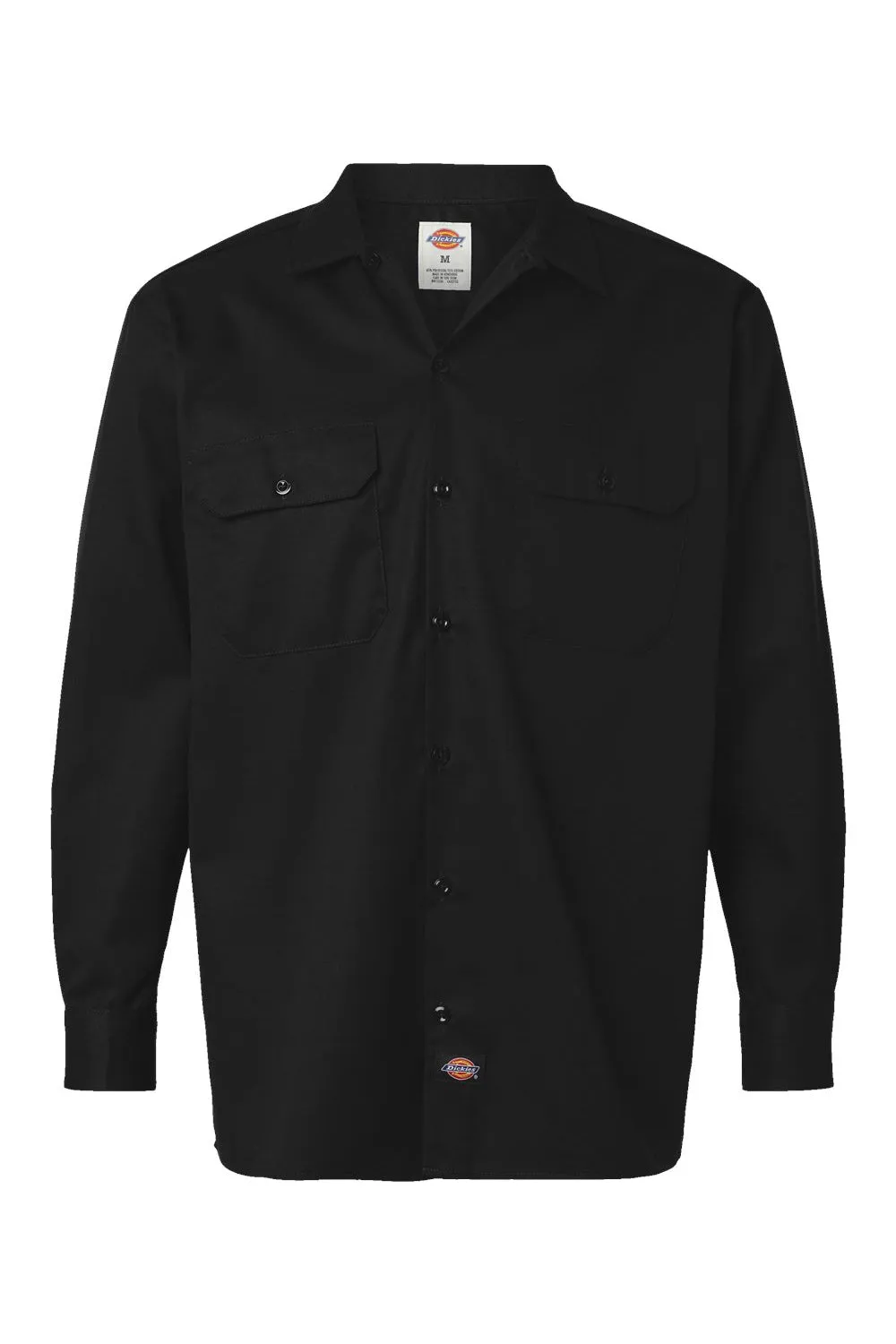 Dickies Mens Moisture Wicking Long Sleeve Button Down Shirt w/ Double Pockets - Black