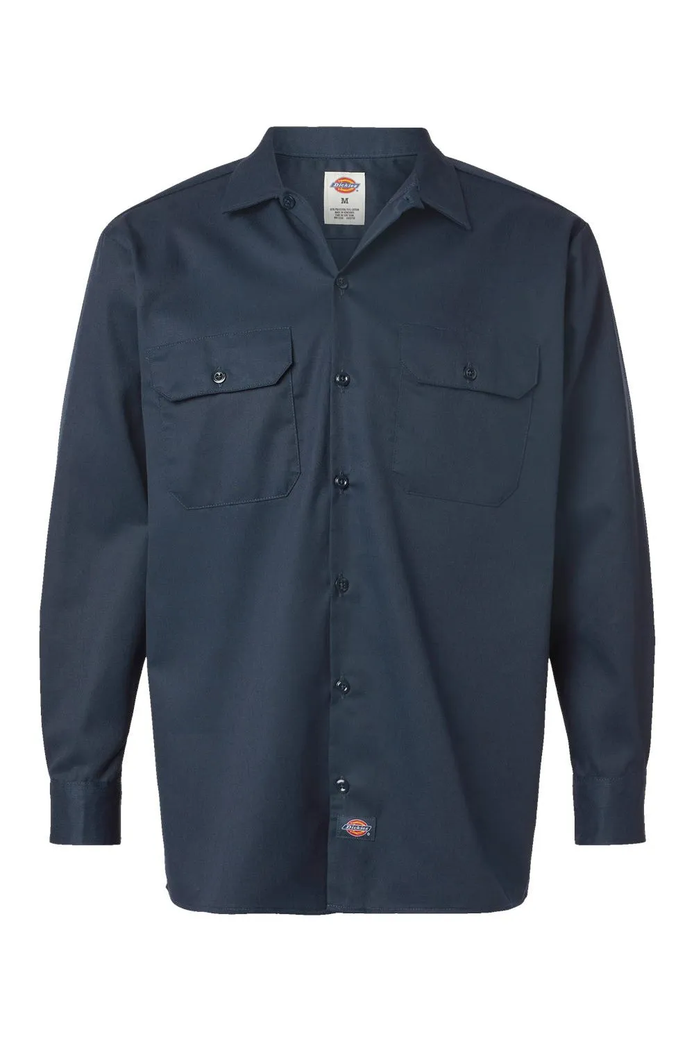 Dickies Mens Moisture Wicking Long Sleeve Button Down Shirt w/ Double Pockets - Dark Navy Blue