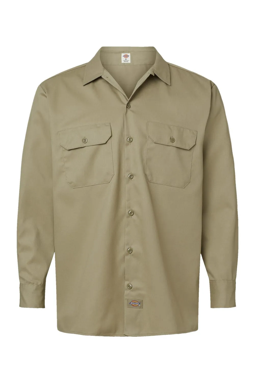 Dickies Mens Moisture Wicking Long Sleeve Button Down Shirt w/ Double Pockets - Khaki Brown