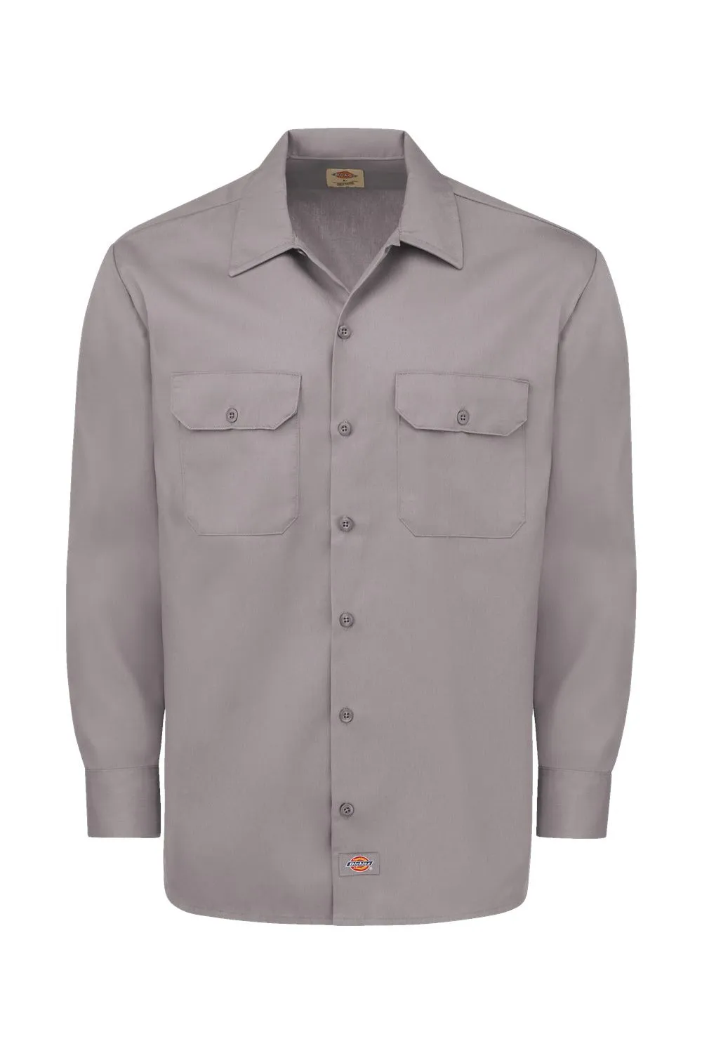 Dickies Mens Moisture Wicking Long Sleeve Button Down Shirt w/ Double Pockets - Silver Grey