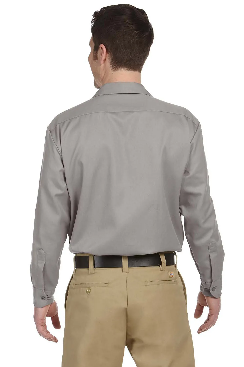 Dickies Mens Moisture Wicking Long Sleeve Button Down Shirt w/ Double Pockets - Silver Grey