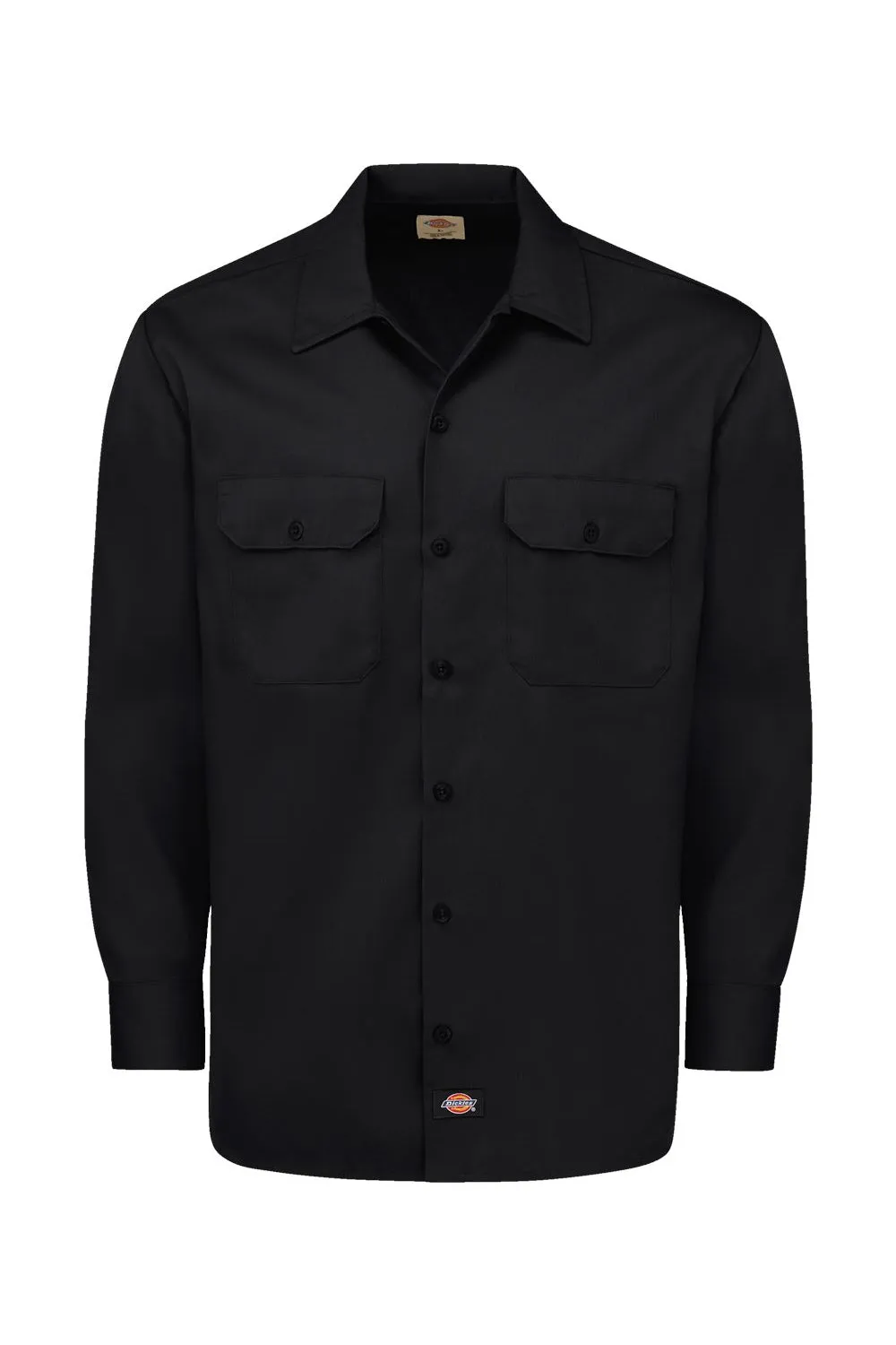 Dickies Mens Moisture Wicking Long Sleeve Button Down Work Shirt w/ Double Pockets - Black
