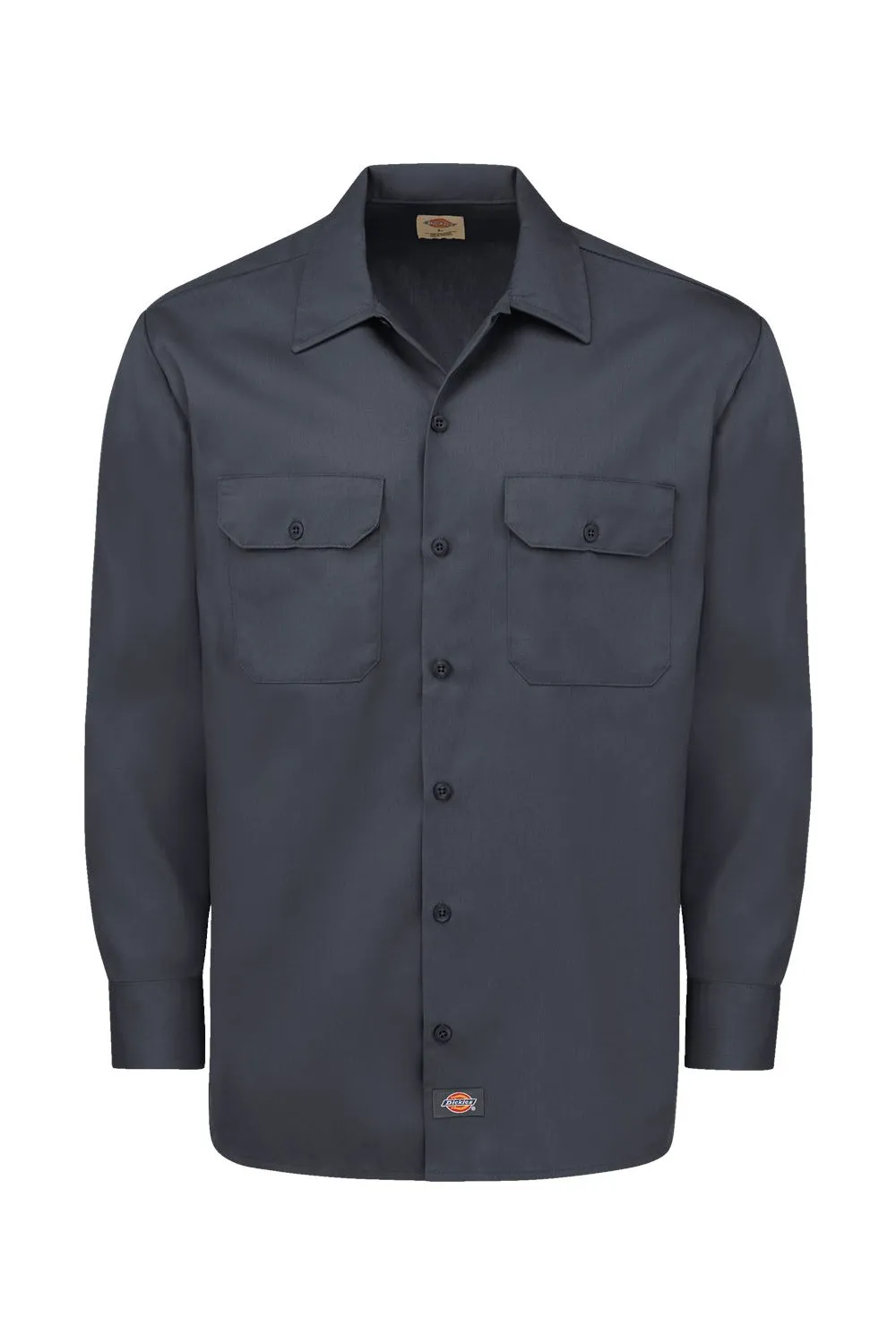Dickies Mens Moisture Wicking Long Sleeve Button Down Work Shirt w/ Double Pockets - Charcoal Grey
