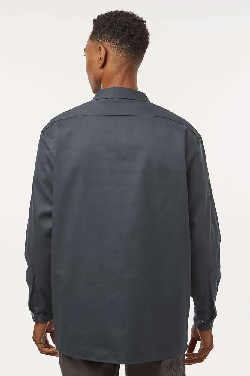 Dickies Mens Moisture Wicking Long Sleeve Button Down Work Shirt w/ Double Pockets - Charcoal Grey