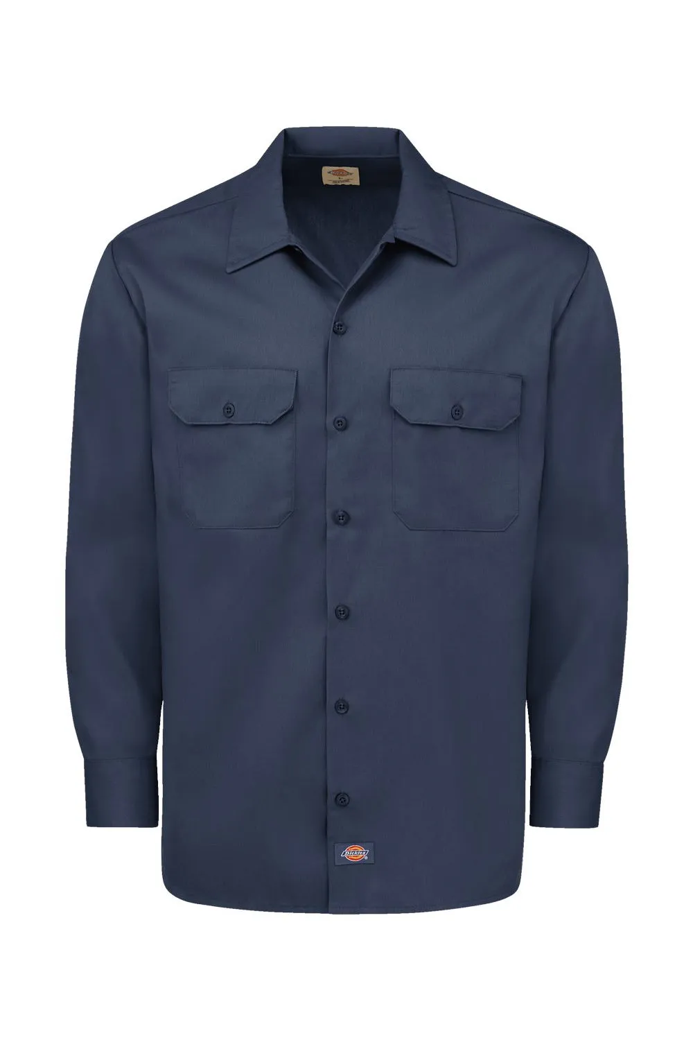 Dickies Mens Moisture Wicking Long Sleeve Button Down Work Shirt w/ Double Pockets - Dark Navy Blue