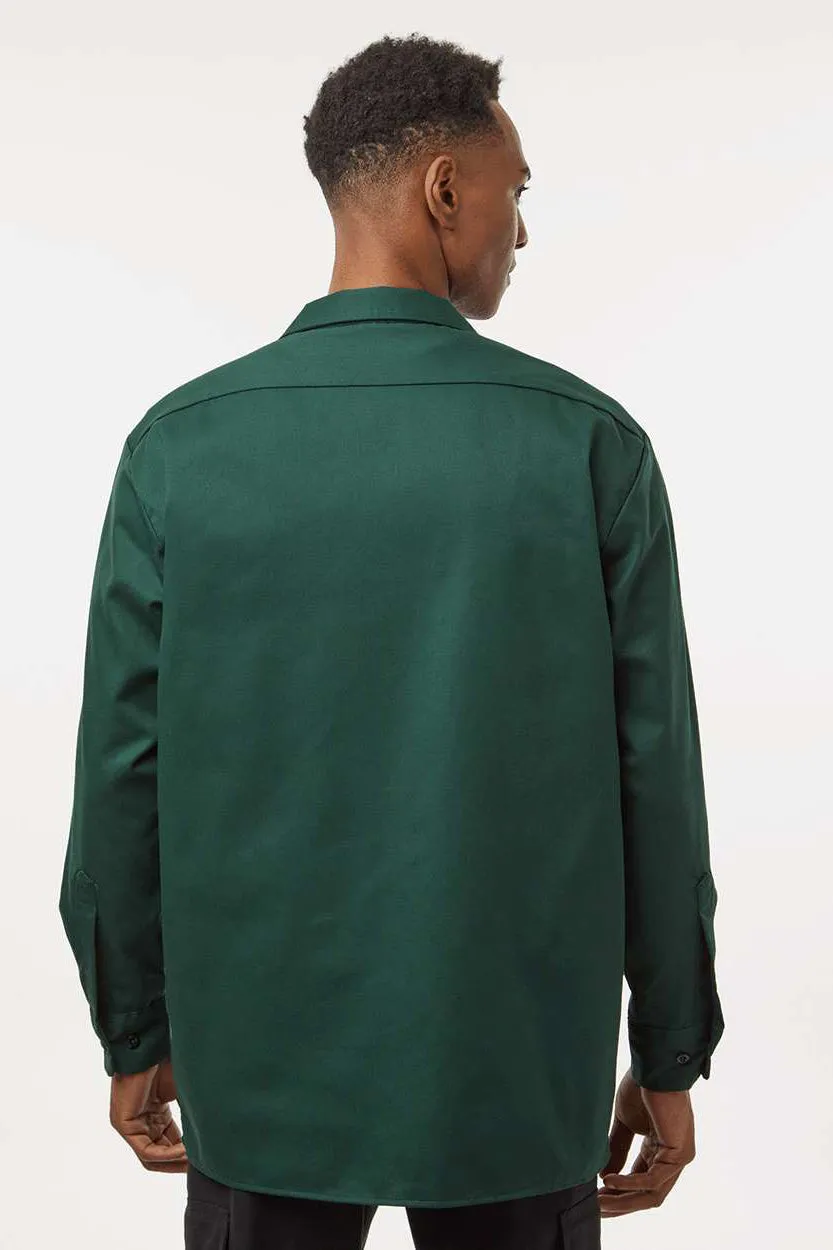 Dickies Mens Moisture Wicking Long Sleeve Button Down Work Shirt w/ Double Pockets - Hunter Green