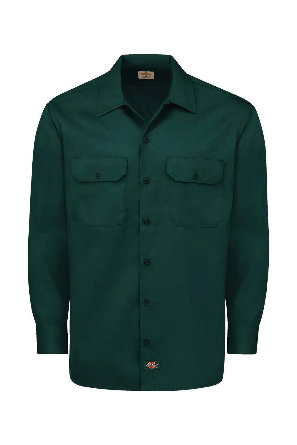 Dickies Mens Moisture Wicking Long Sleeve Button Down Work Shirt w/ Double Pockets - Hunter Green