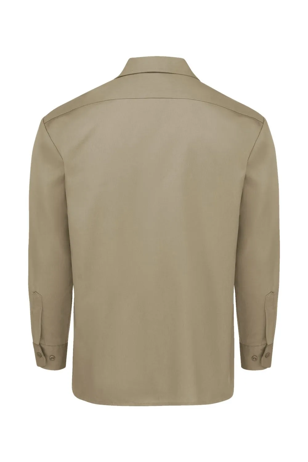 Dickies Mens Moisture Wicking Long Sleeve Button Down Work Shirt w/ Double Pockets - Khaki