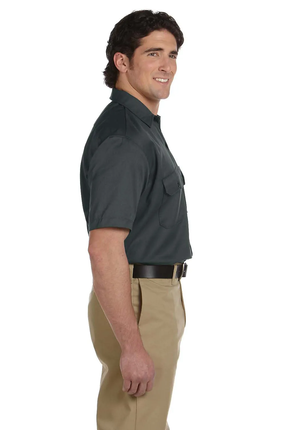 Dickies Mens Moisture Wicking Short Sleeve Button Down Shirt w/ Double Pockets - Charcoal Grey