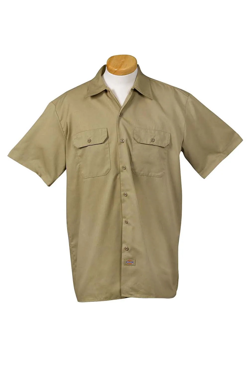 Dickies Mens Moisture Wicking Short Sleeve Button Down Shirt w/ Double Pockets - Khaki Brown