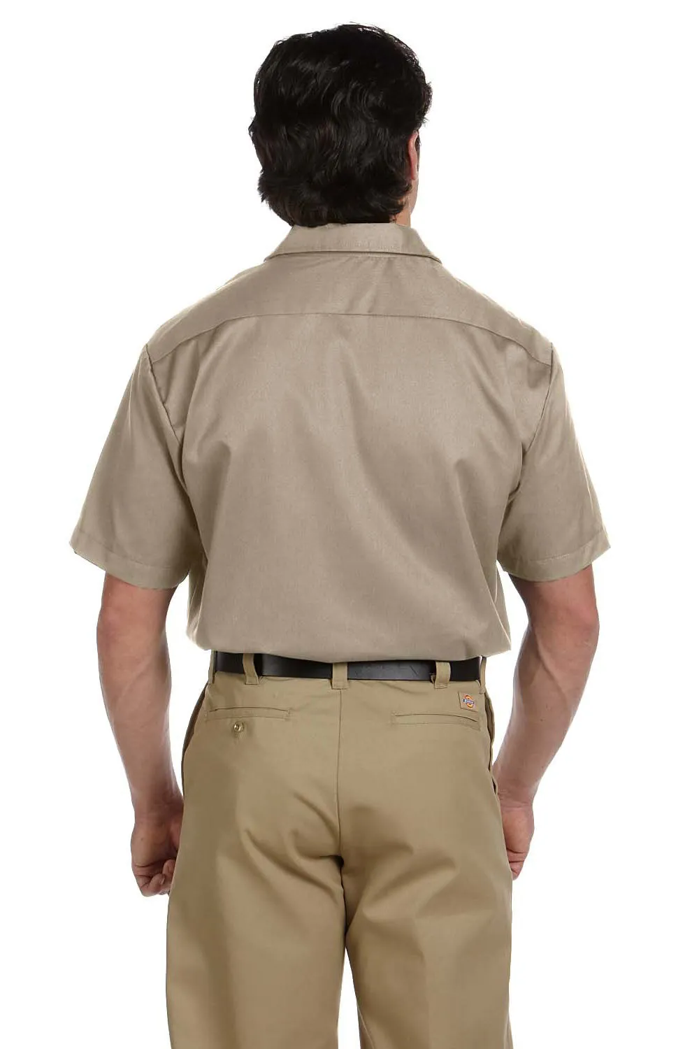 Dickies Mens Moisture Wicking Short Sleeve Button Down Shirt w/ Double Pockets - Khaki Brown