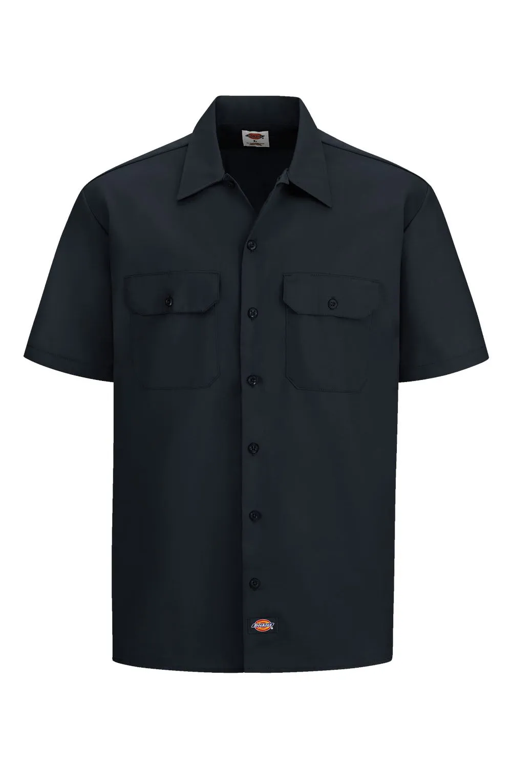Dickies Mens Moisture Wicking Short Sleeve Button Down Work Shirt w/ Double Pockets - Black