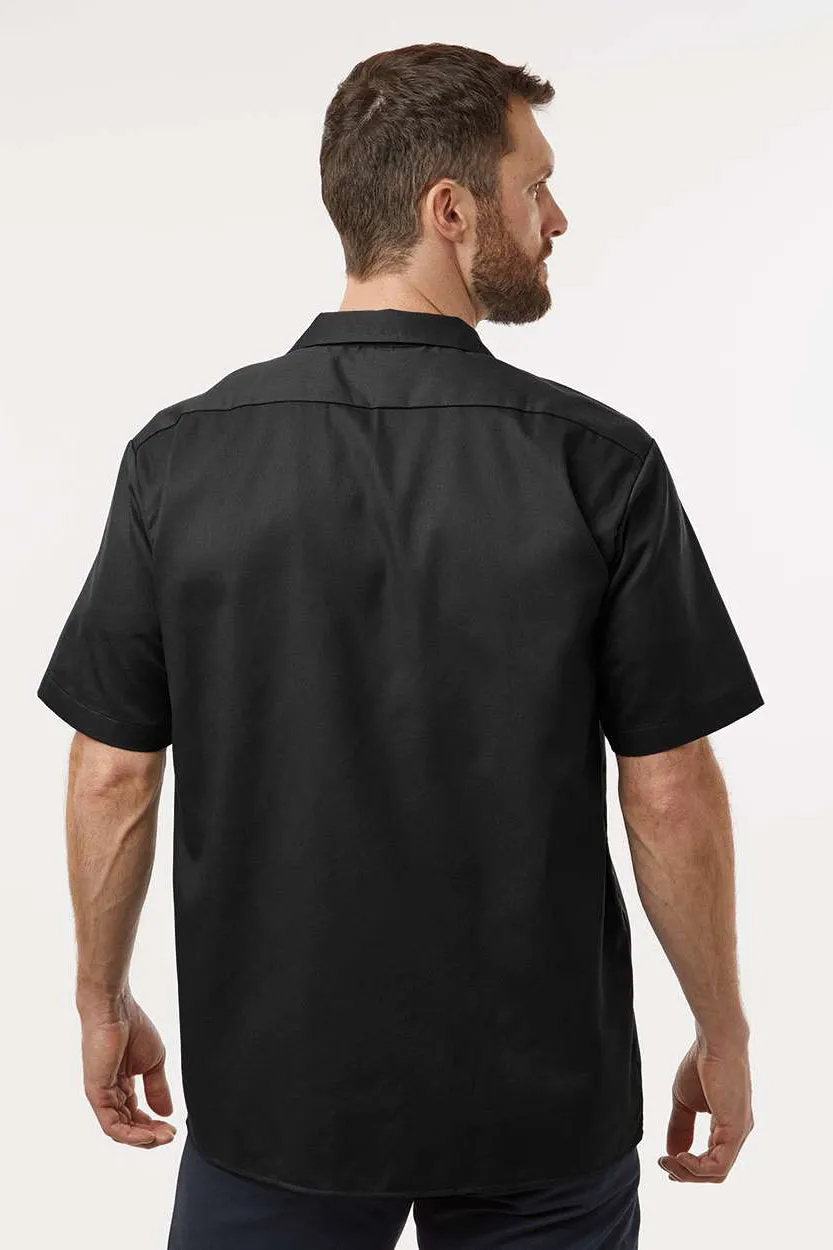 Dickies Mens Moisture Wicking Short Sleeve Button Down Work Shirt w/ Double Pockets - Black