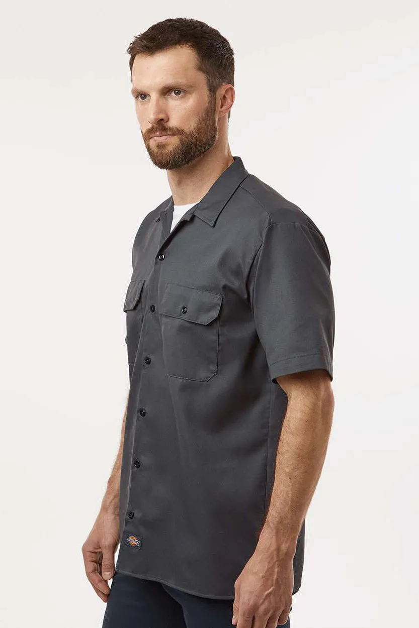 Dickies Mens Moisture Wicking Short Sleeve Button Down Work Shirt w/ Double Pockets - Charcoal Grey