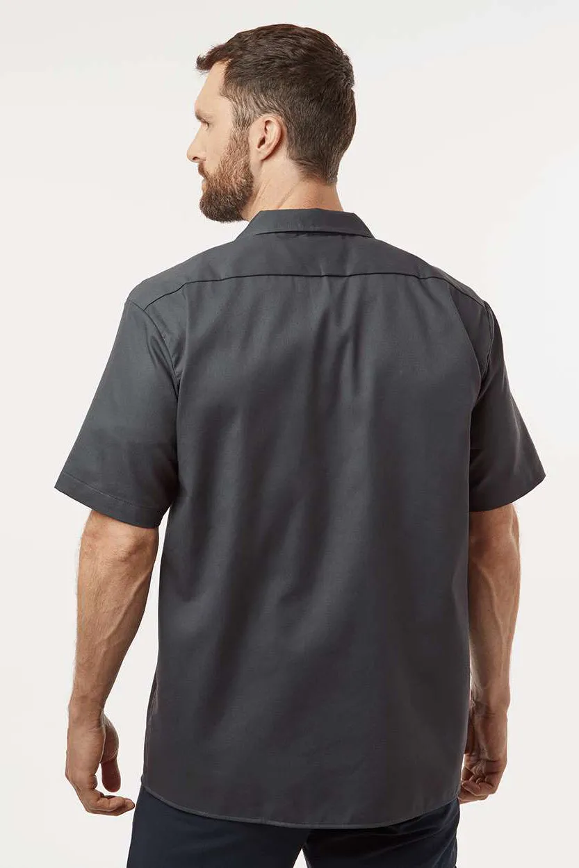 Dickies Mens Moisture Wicking Short Sleeve Button Down Work Shirt w/ Double Pockets - Charcoal Grey