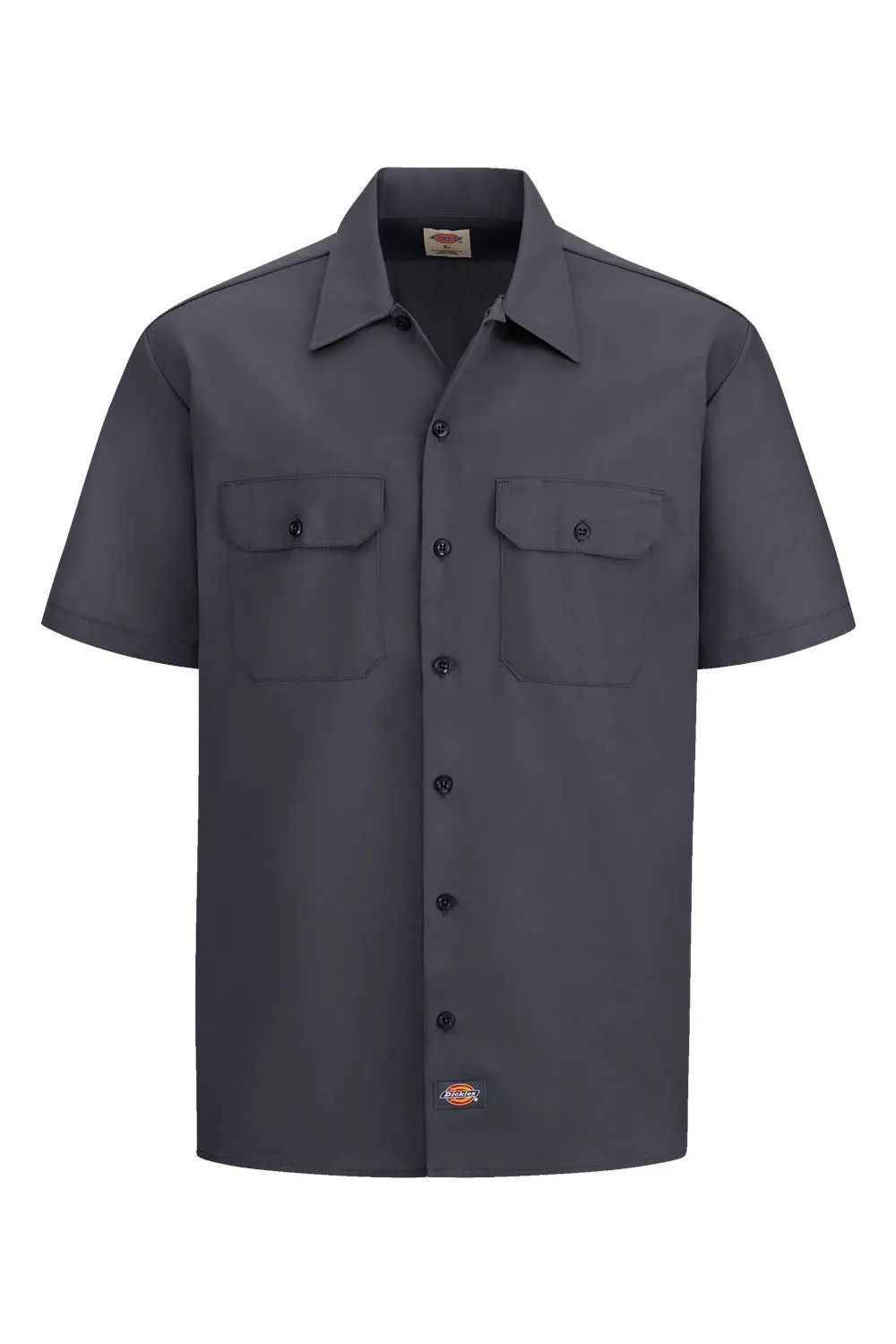Dickies Mens Moisture Wicking Short Sleeve Button Down Work Shirt w/ Double Pockets - Charcoal Grey