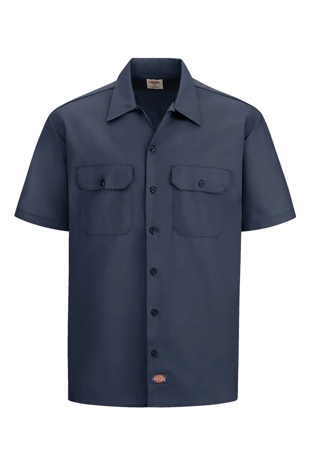 Dickies Mens Moisture Wicking Short Sleeve Button Down Work Shirt w/ Double Pockets - Dark Navy Blue