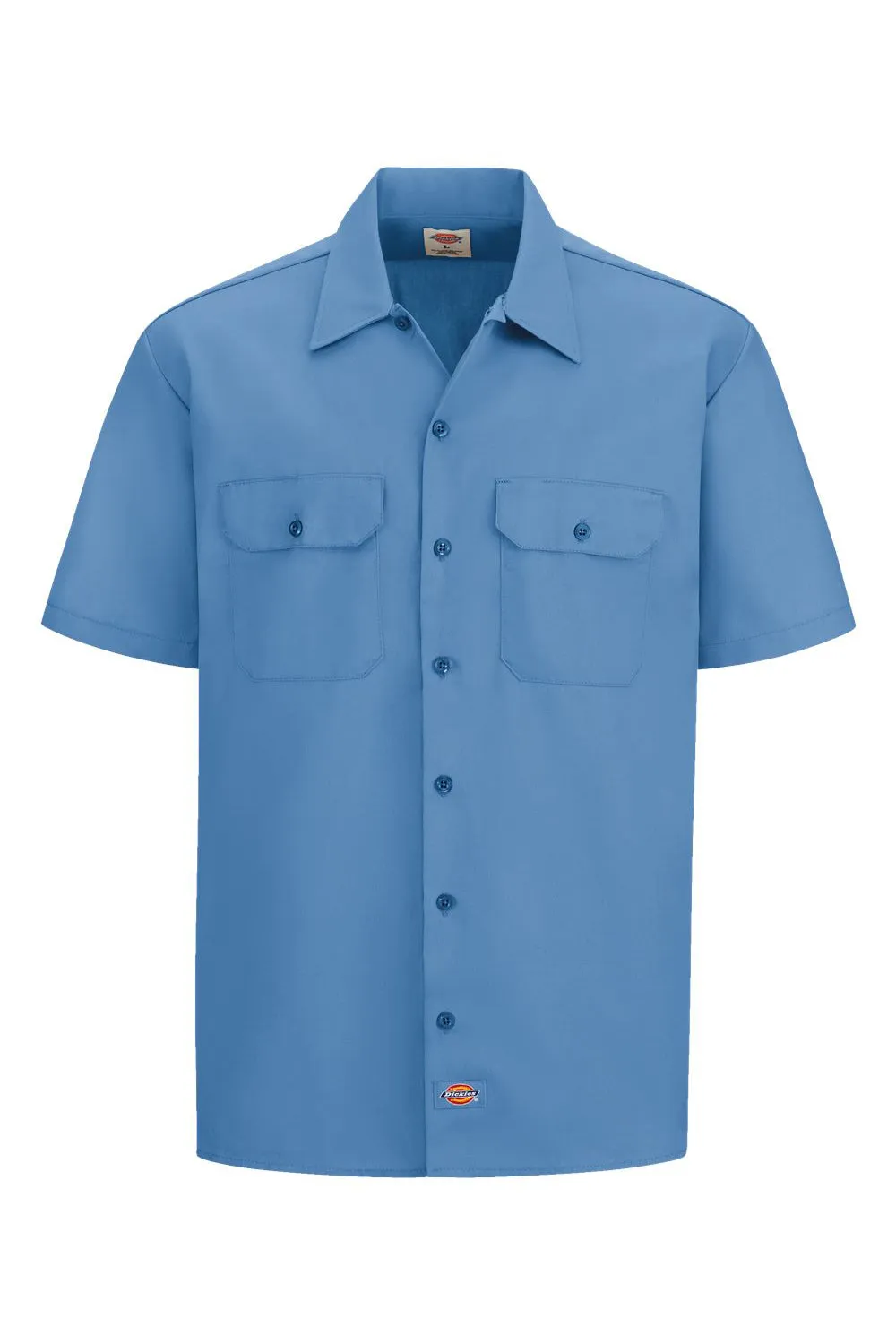 Dickies Mens Moisture Wicking Short Sleeve Button Down Work Shirt w/ Double Pockets - Gulf Blue