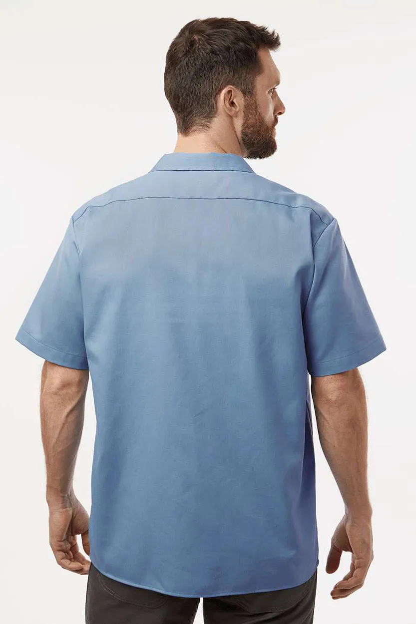 Dickies Mens Moisture Wicking Short Sleeve Button Down Work Shirt w/ Double Pockets - Gulf Blue