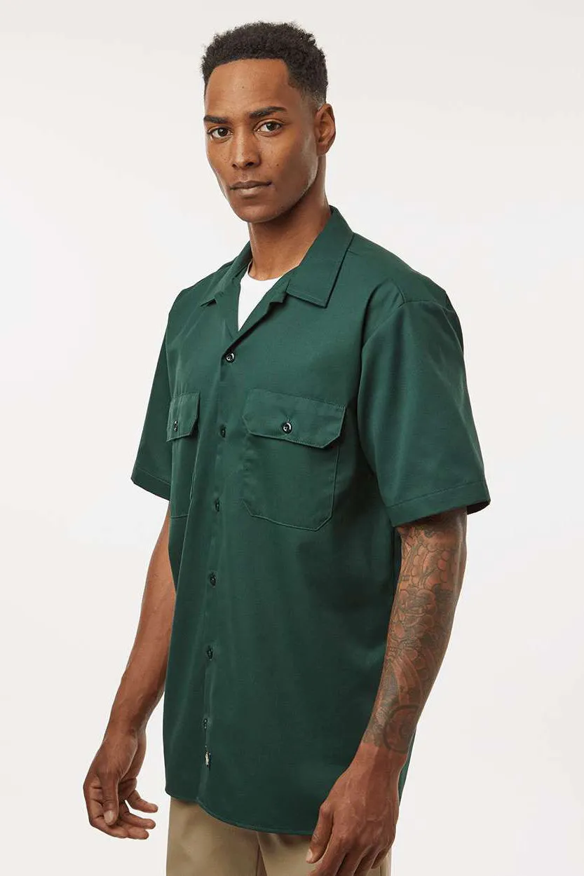 Dickies Mens Moisture Wicking Short Sleeve Button Down Work Shirt w/ Double Pockets - Hunter Green