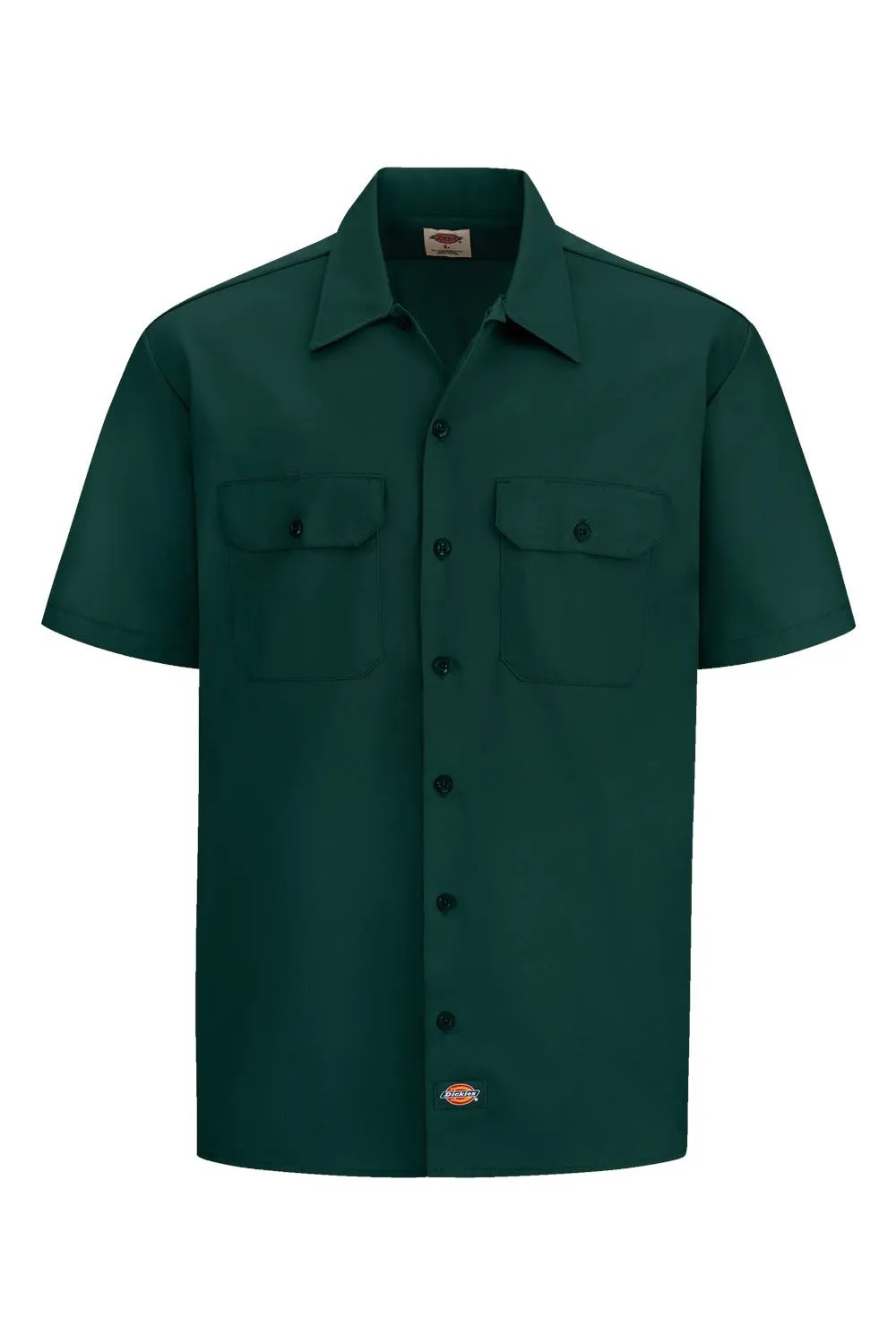 Dickies Mens Moisture Wicking Short Sleeve Button Down Work Shirt w/ Double Pockets - Hunter Green