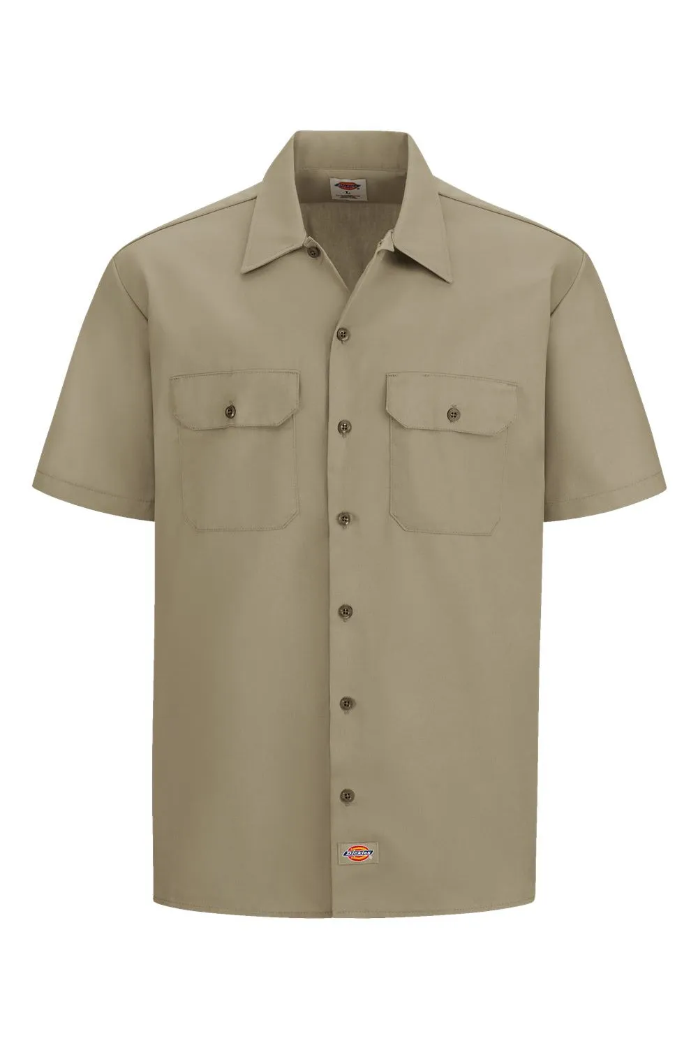 Dickies Mens Moisture Wicking Short Sleeve Button Down Work Shirt w/ Double Pockets - Khaki