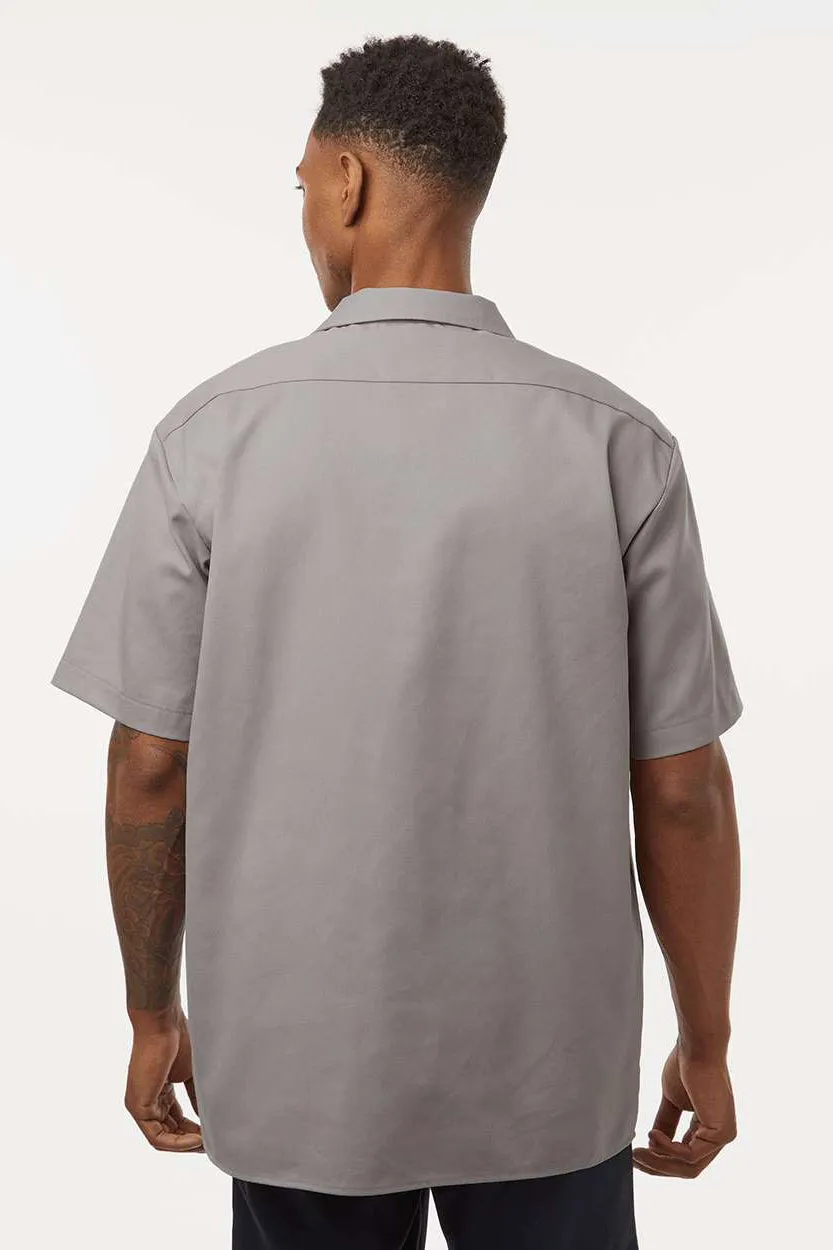Dickies Mens Moisture Wicking Short Sleeve Button Down Work Shirt w/ Double Pockets - Silver Grey