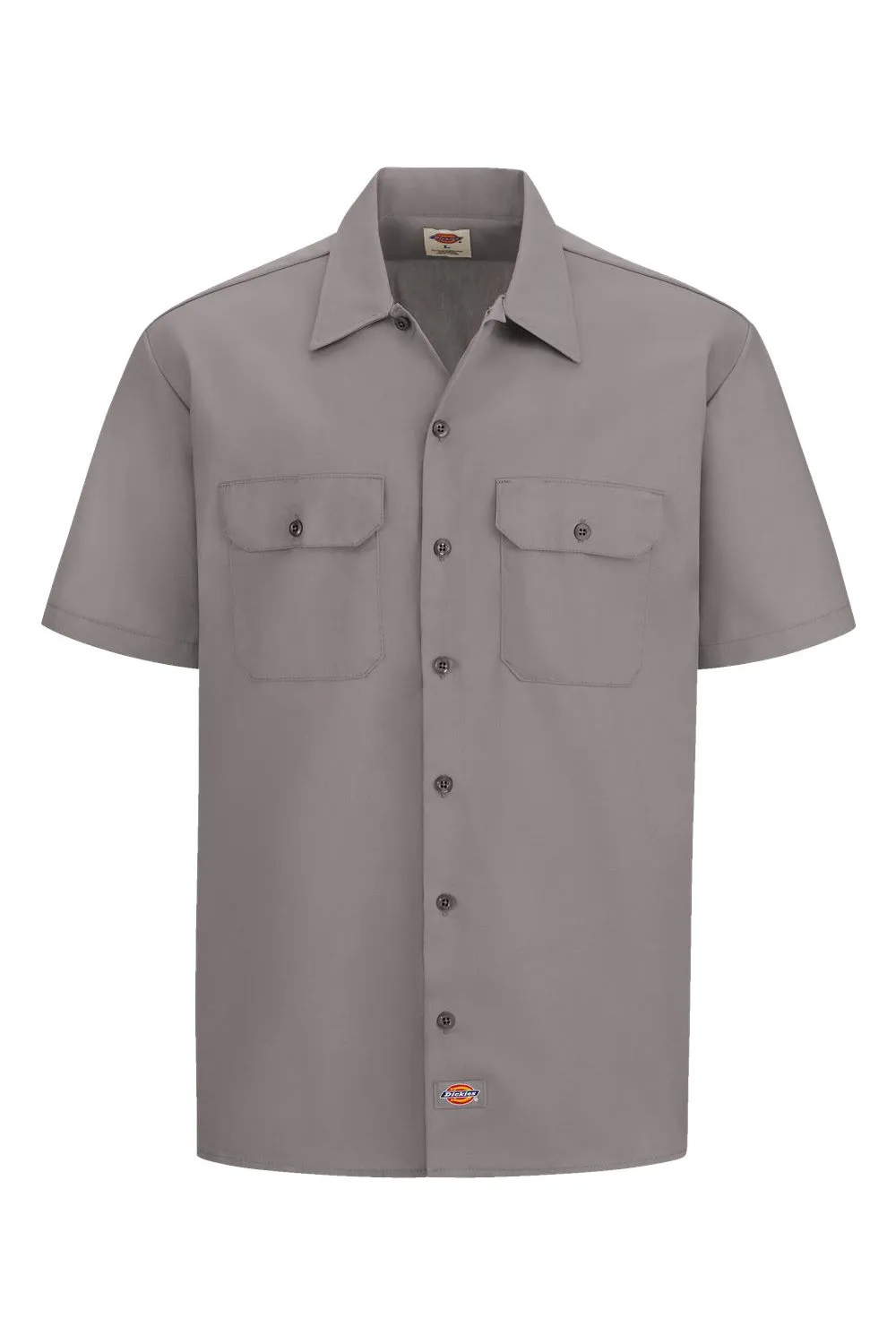 Dickies Mens Moisture Wicking Short Sleeve Button Down Work Shirt w/ Double Pockets - Silver Grey