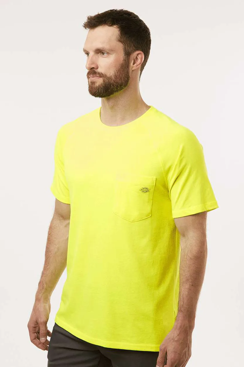 Dickies Mens Performance Moisture Wicking Short Sleeve Crewneck T-Shirt w/ Pocket - Bright Yellow