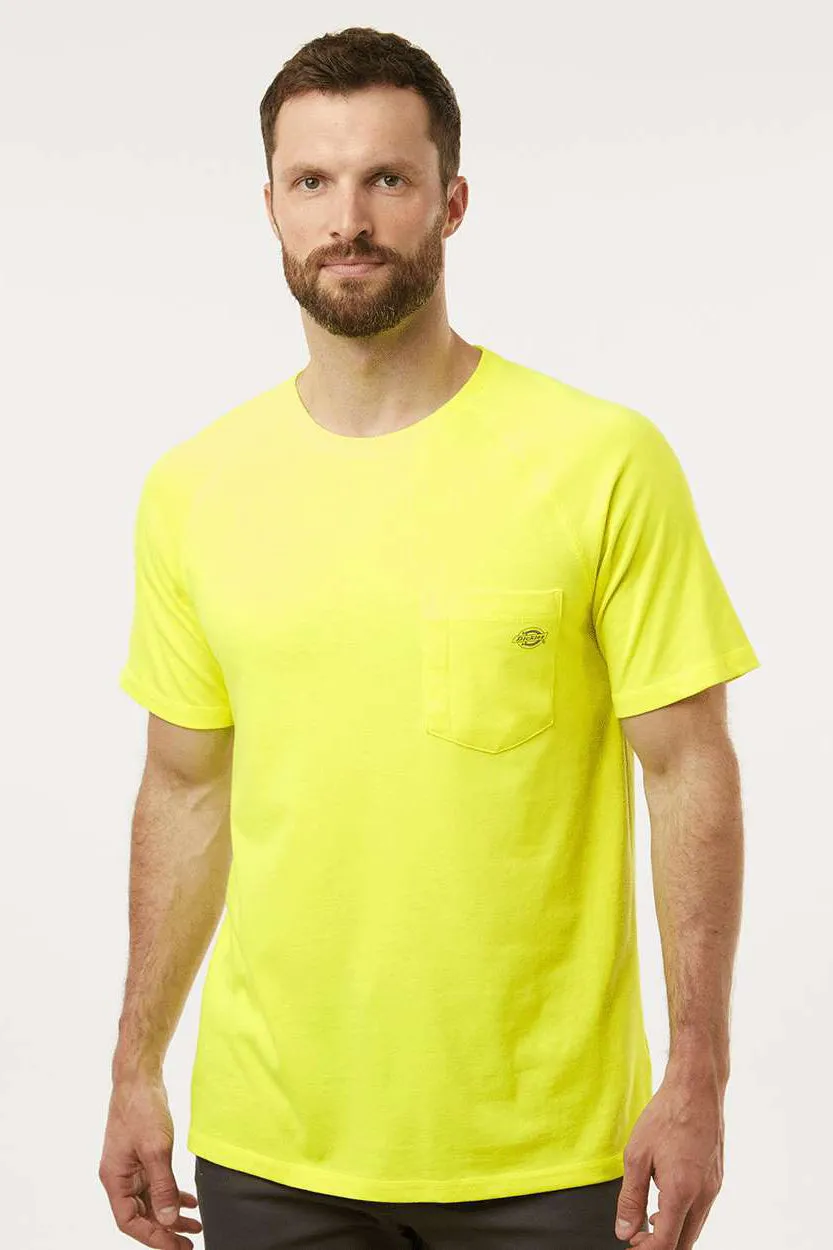 Dickies Mens Performance Moisture Wicking Short Sleeve Crewneck T-Shirt w/ Pocket - Bright Yellow