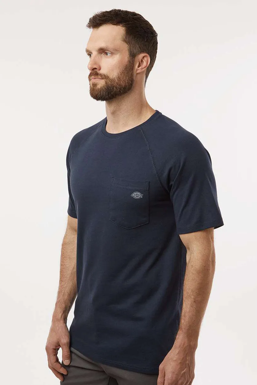 Dickies Mens Performance Moisture Wicking Short Sleeve Crewneck T-Shirt w/ Pocket - Dark Navy Blue