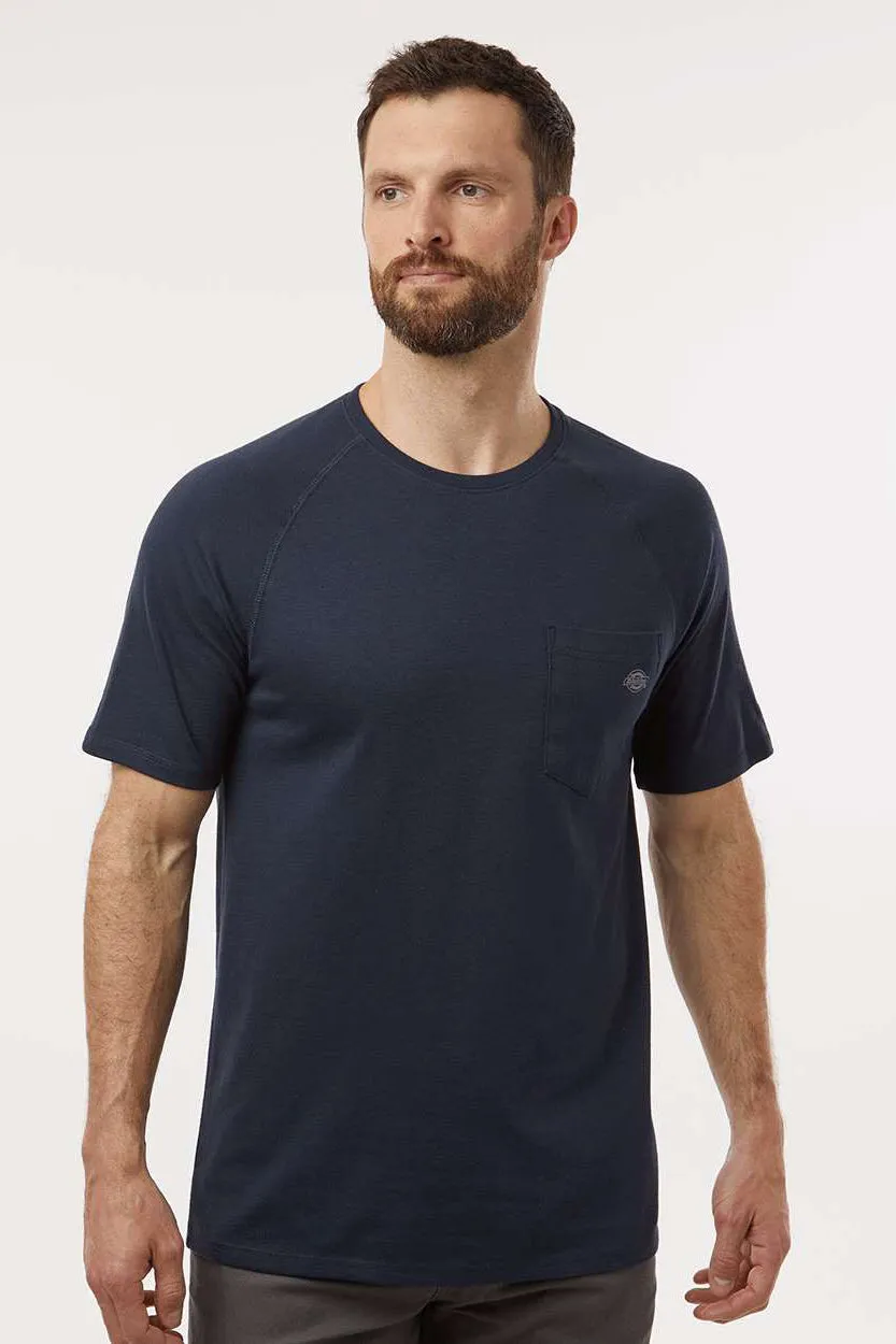 Dickies Mens Performance Moisture Wicking Short Sleeve Crewneck T-Shirt w/ Pocket - Dark Navy Blue