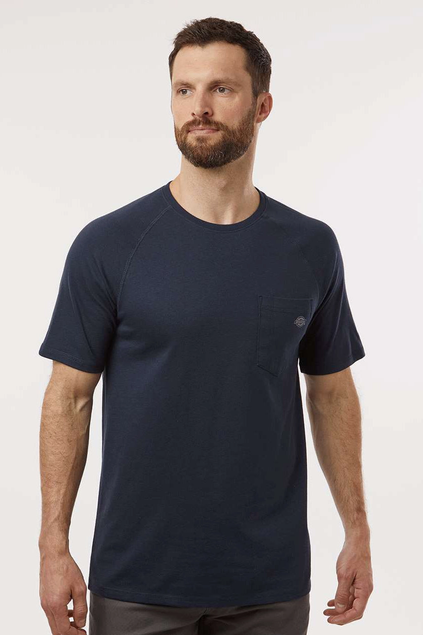 Dickies Mens Performance Moisture Wicking Short Sleeve Crewneck T-Shirt w/ Pocket - Dark Navy Blue