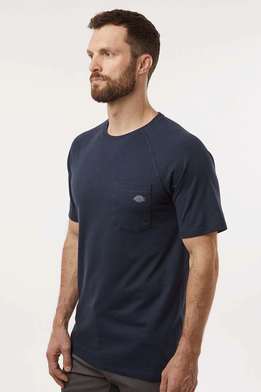 Dickies Mens Performance Moisture Wicking Short Sleeve Crewneck T-Shirt w/ Pocket - Dark Navy Blue