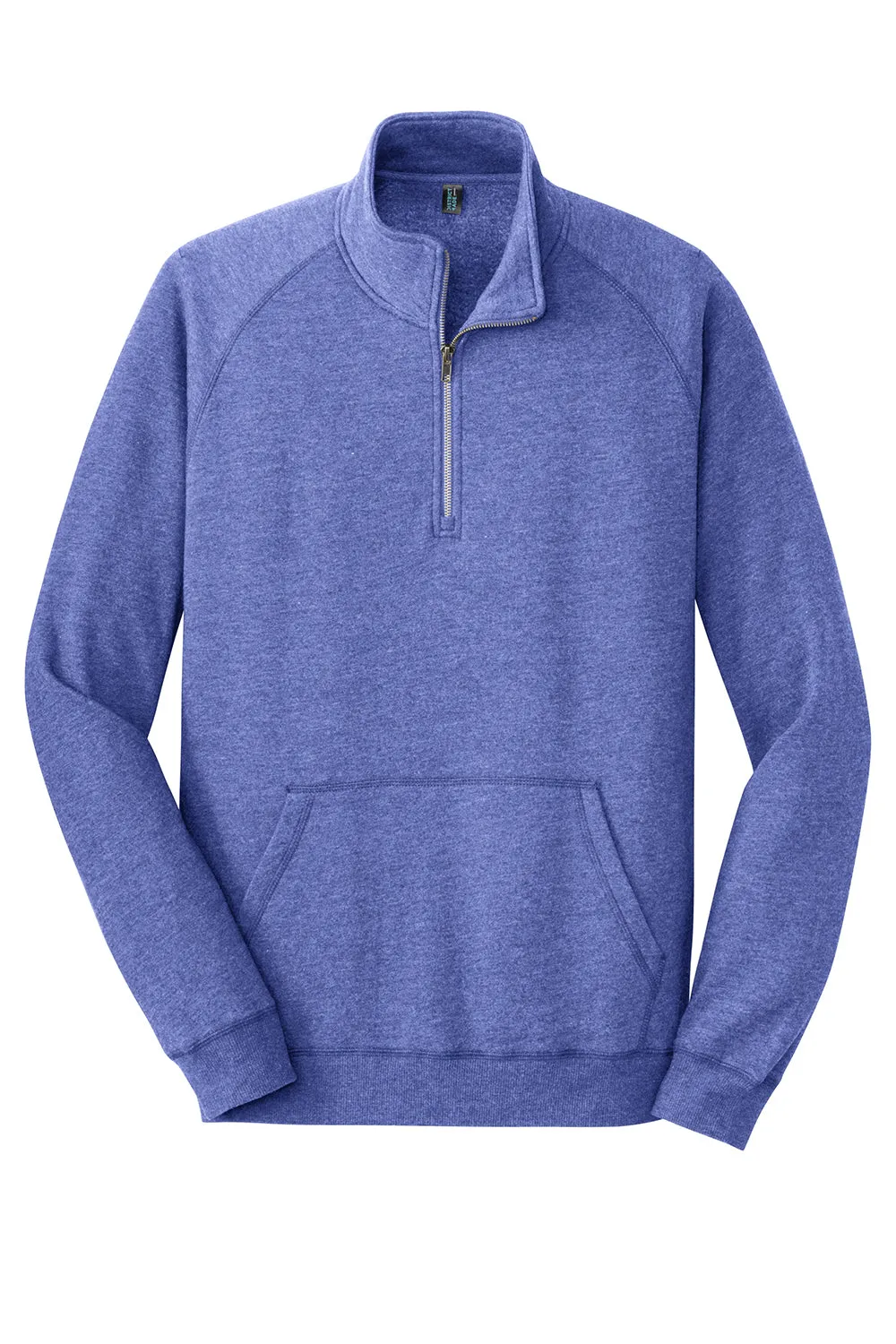 District Mens Fleece 1/4 Zip Sweatshirt w/ Pouch Pocket - Heather Deep Royal Blue