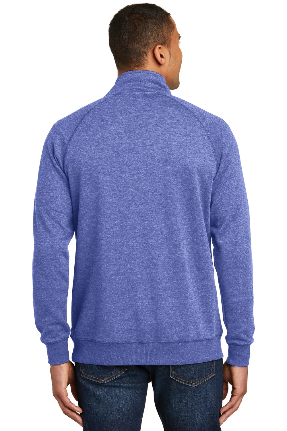 District Mens Fleece 1/4 Zip Sweatshirt w/ Pouch Pocket - Heather Deep Royal Blue